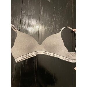 Victoria's Secret Grey T-Shirt Bra Wireless Comfort Logo Band Size 34C